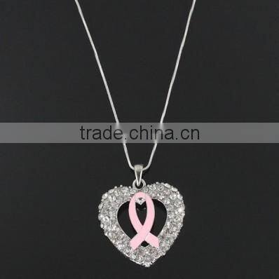 Chunky Pink Ribbon Heart Necklace