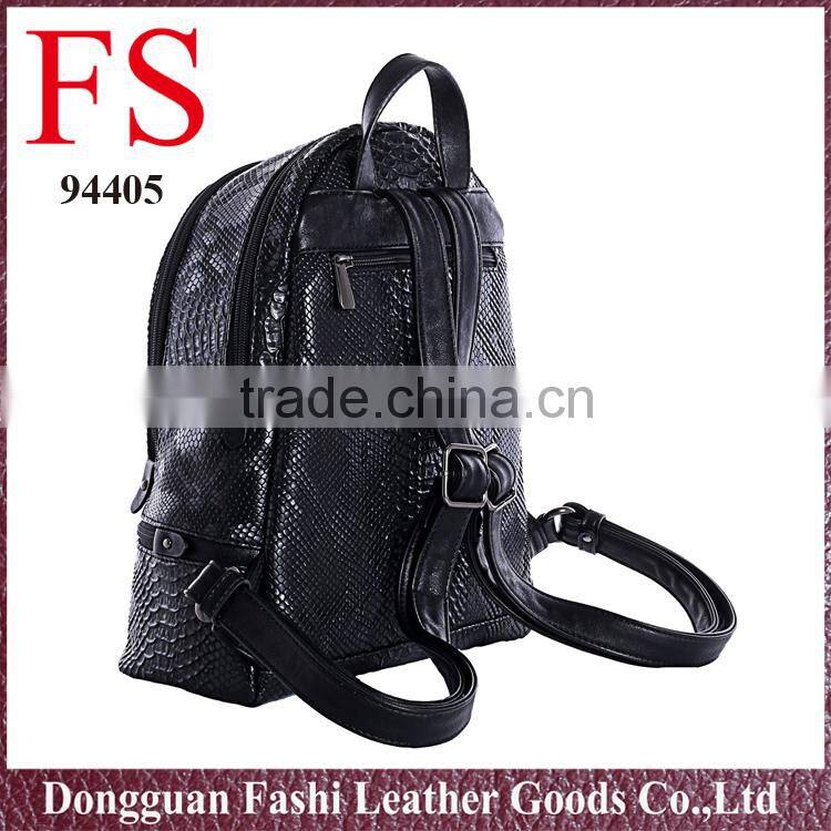fashionable custom leather bag hot selling black snakeskin pu backpacks
