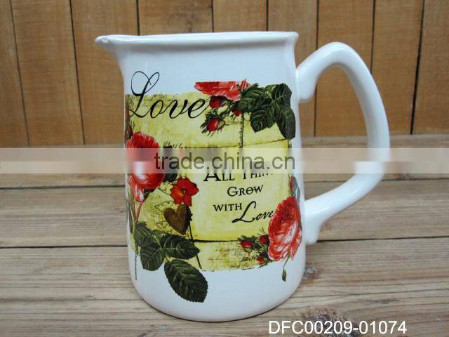 new love rose decal design ceramic pitcher wholesale