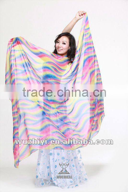 Wuchieal Silk Belly Dance Veil in Gradation Colors, Dance Accessory in Belly Dance Performance