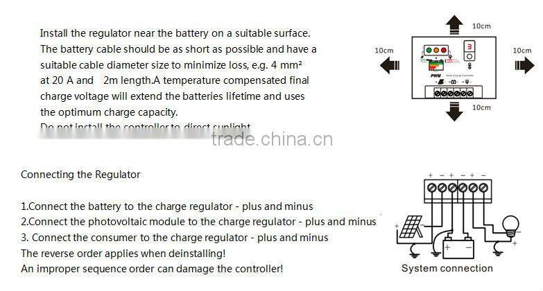 Backlight Solar charge controller 12v/24v 10A 15A 20A 30A 45A for PV power system12v/24v mini solar battery charger controller