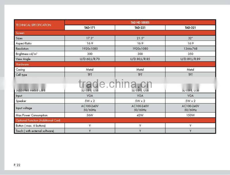 HD inch supermarket / pos retailers sales advertising players