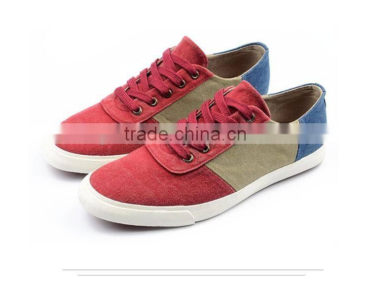 3 tones patchwork upper vulcanized trainer lace up men sneakers cheap casual canvas shoes male