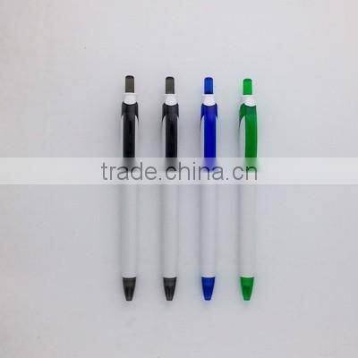 white barrel click ball pen with transparency plunger clip and tip