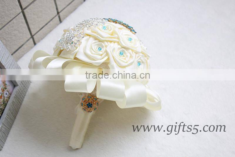 Handmade silk flower bouquets Vintage Inspired Alternative Large Satin Roses Wedding Bridal Bouquet