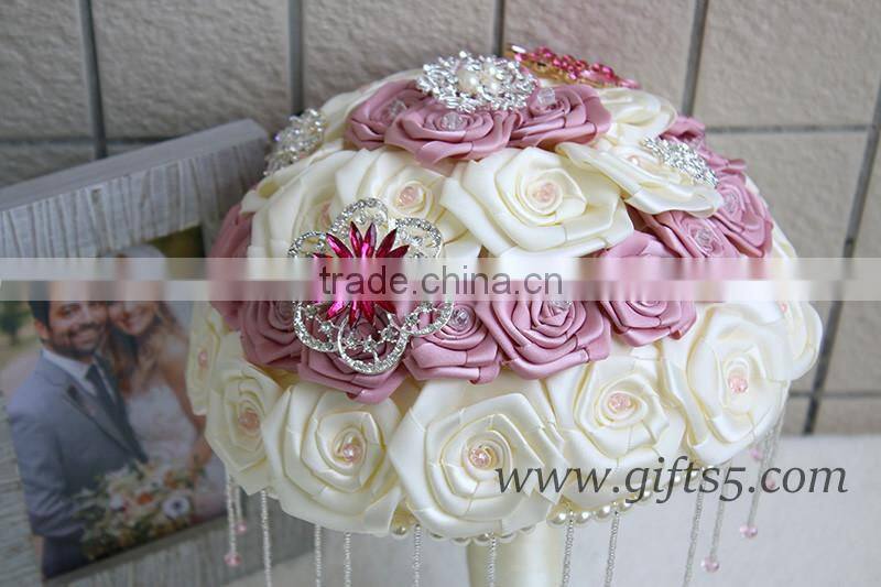 Elegant Bridal Bouquet Wedding Bouquet made by Satin Roses Brooches Handmade Vintage Inspired Alternative