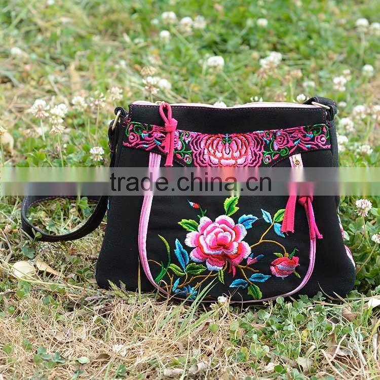 Embroidery shoulder bag/messenger bag canvas 2016 new peony flower shoulder bag women