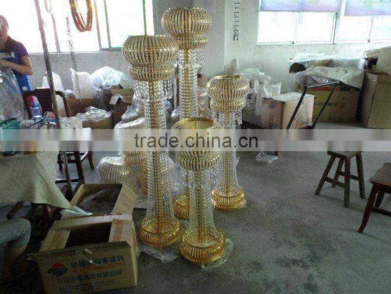 hot sale crystal gold pillar flower stand or walkway for wedding decorative wedding centerpieces