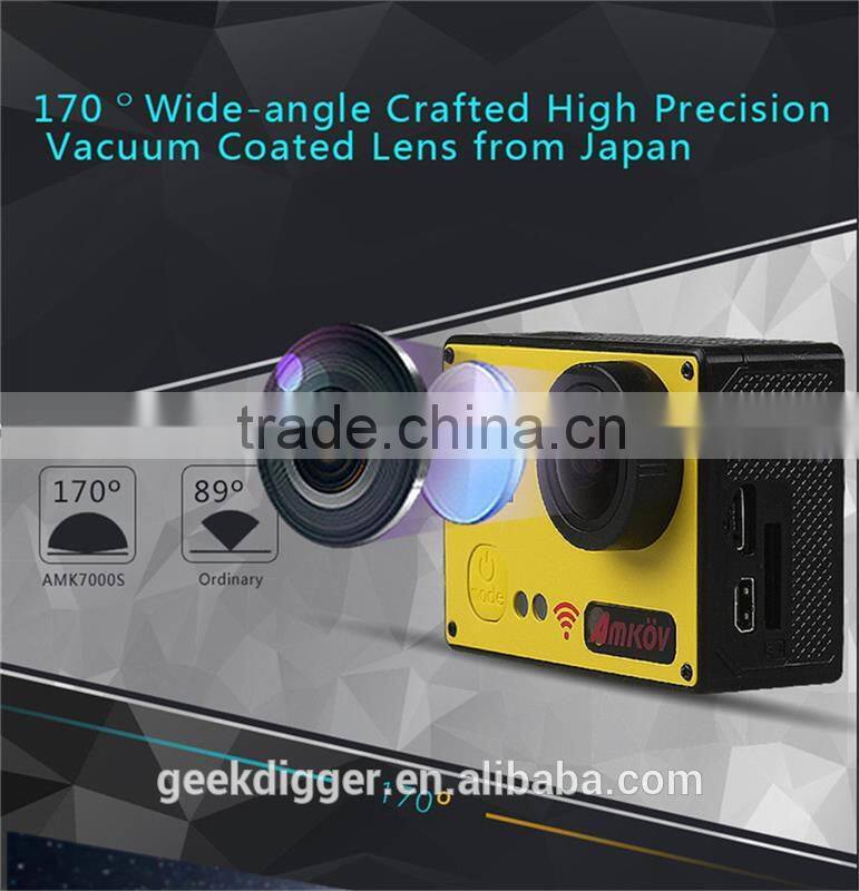 Yellow AMK7000S 4K 2.0" LCD 170 Degree Wide Angle Waterproof Wifi Action Camera with Remote Control Watch