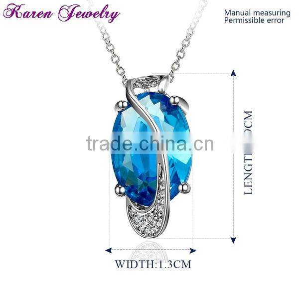 Big Sapphire Blue Crystal Platinum Plated Pendant Necklace Statement Necklace Women Fashion Necklaces for Women 2014