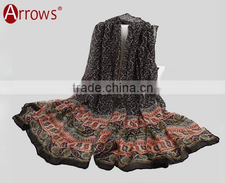 Large Fashion Girls Women Shawls and Stoles Scarf Wraps 100% Cotton Voile Hyacinthus Orientalis Pattern with Tassels Design