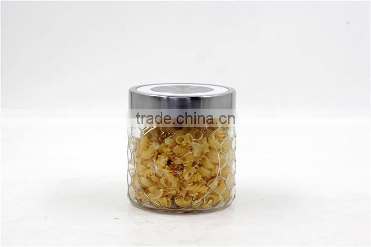 transparent round glass canister