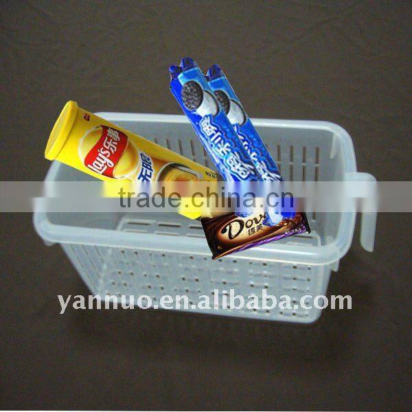 Plastic storage container rack in refrigerator