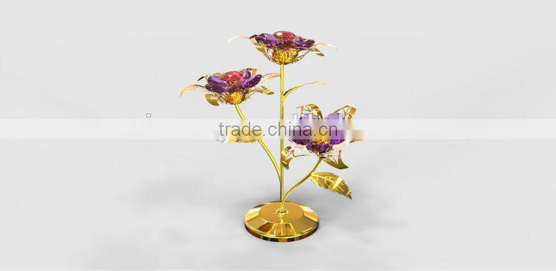 Luxury 24K Gold Plated decorative Red Crystals Flower for home decoration