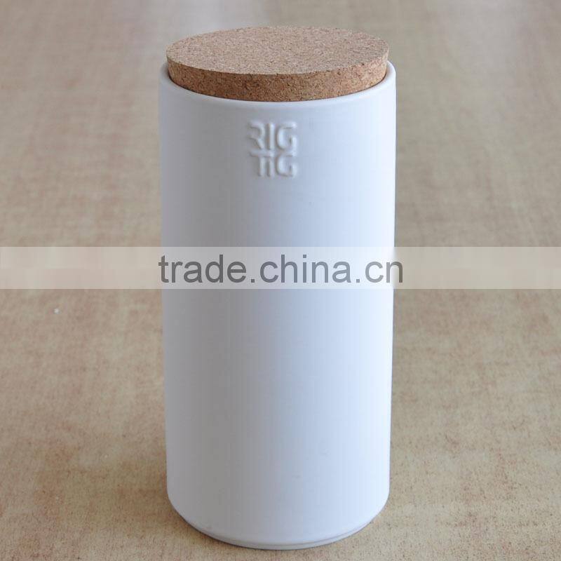 Can shape Ceramic Jar with Wooden lid, Ceramic Canister with Decal printing