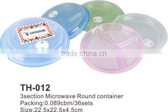 Plastic square rect. microwave 3 compartment reusable food storage containers TH-012