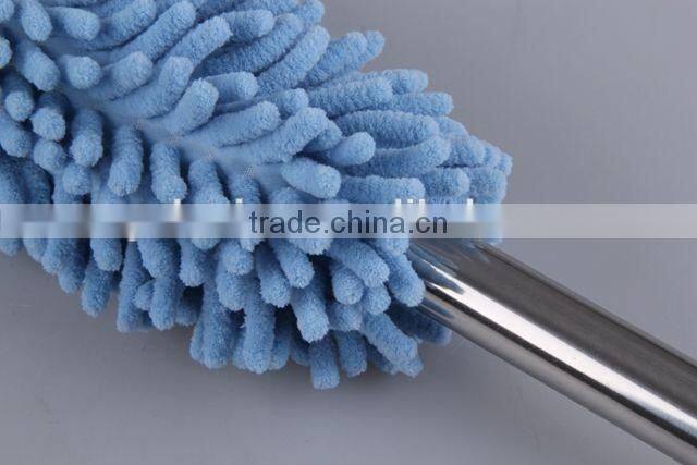 Chenille fabric microfiber duster with stainless steel telescopic rod and plastic handle