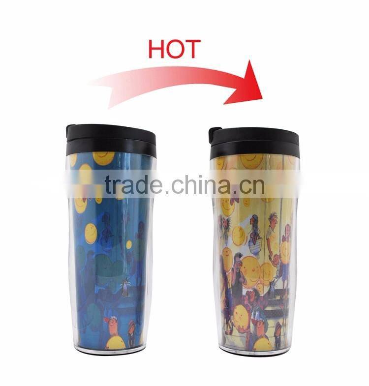 BPA free reusable double wall plastic mug hot color changing