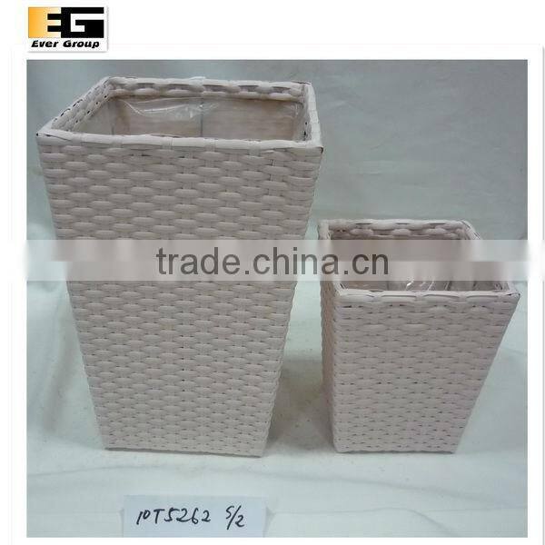 tall dark brown pe rattan woven planter