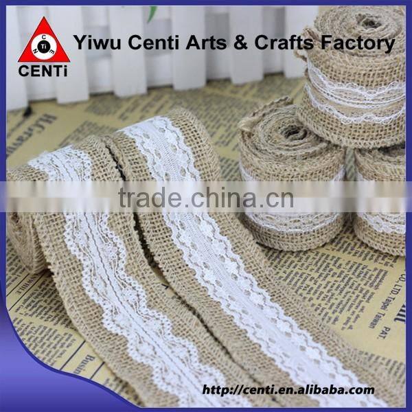 Natural Jute Hessian Burlap Ribbon With Lace Edge Wholesale