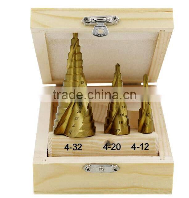 Spiral flute titanium coated hss step drill bit hole cutter core hex shank