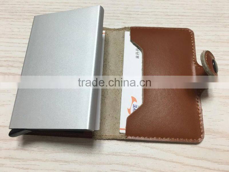 Multi Function Genuine leather/PU Leather & Aluminum Credit Card Holder Slim Metal RFID Protector Wallet