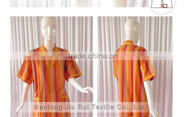 Orange/Red Stripe Sweat Steaming Clothes Elastic Waist Clothes Couples Pajamas Short Sleeve Top+Pants Pajamas for Sauna