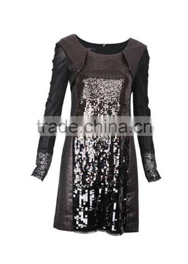 High fahsion stylish contrast PU new model casual long dresses