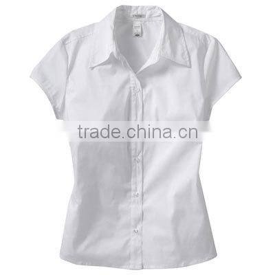 Custom ladies blouses with collar and short sleeve