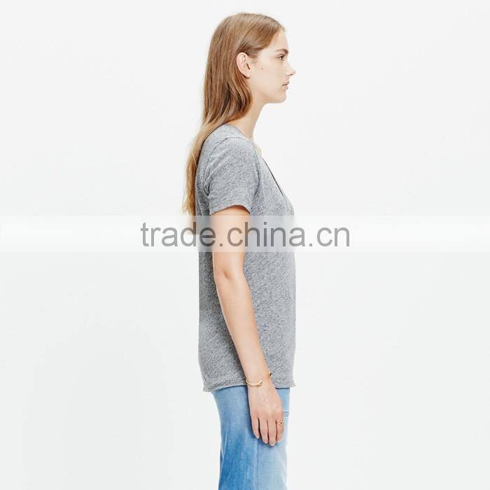 Slub v-neck ladies t shirt with pocket