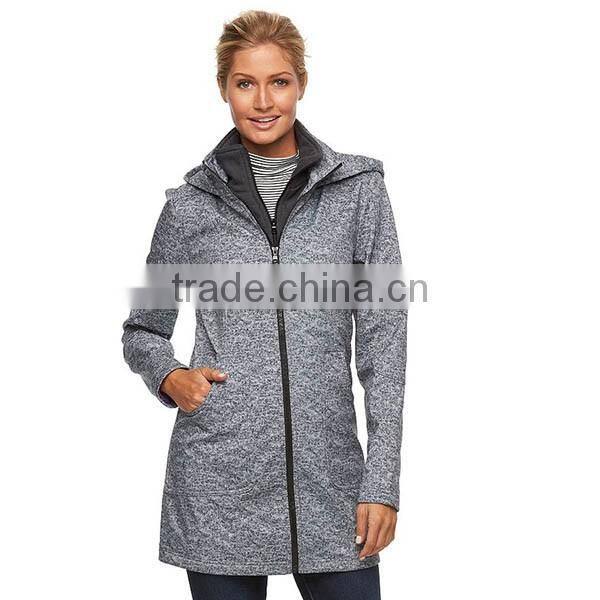 Winter women's windproof long softshell jacket with hood