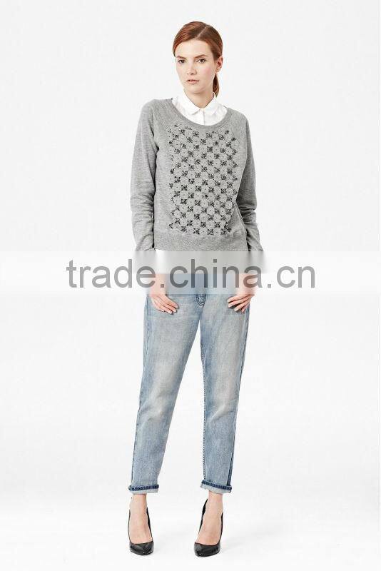 Lady Sweatshirt with Beading Embellished Front