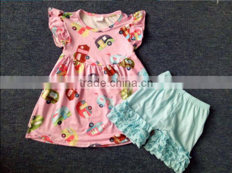 2017 wholesale wholesale kids boutique ruffle outfits bird girls pearl tunic clothing sets baby clothes