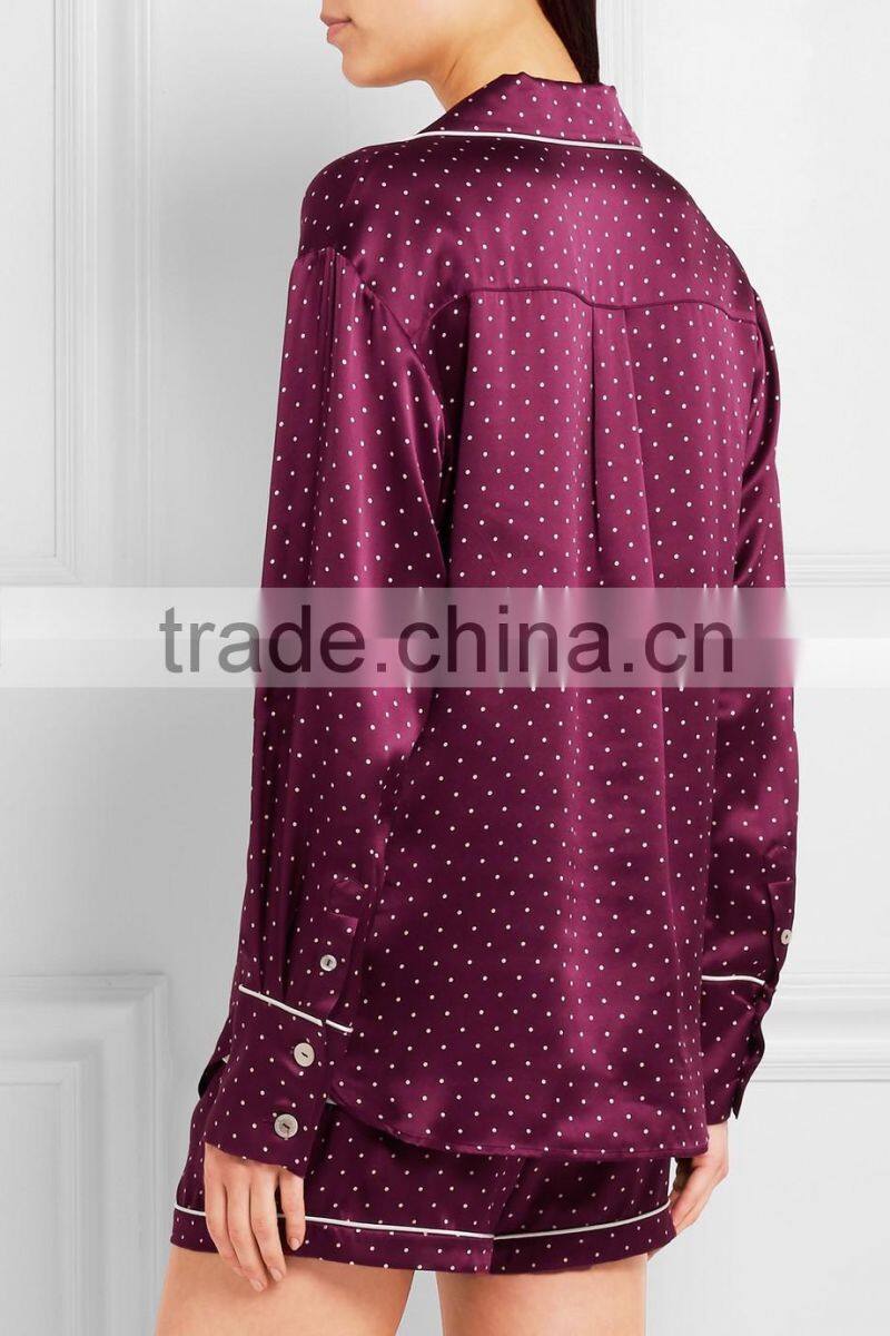 2017 top quality polyester/spandex satin fabric pajamas set wholesale