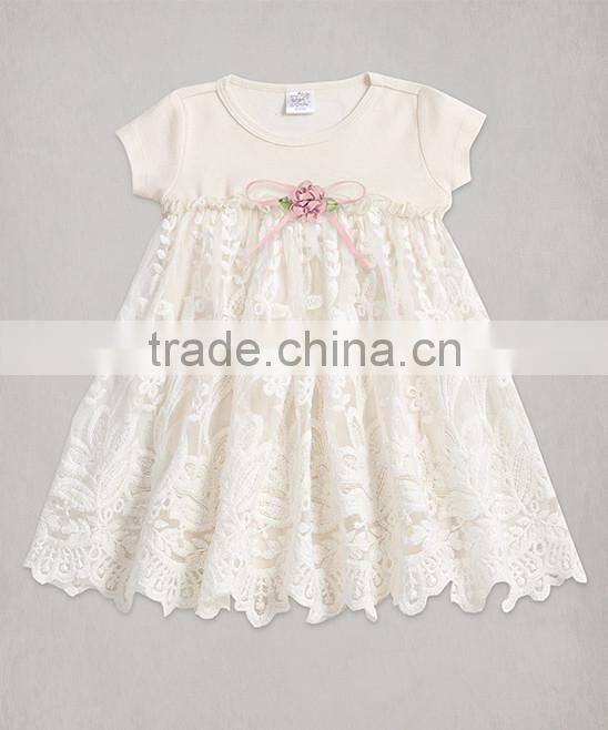 Hot Sale Ivory Accent Babydoll Dress With Lace Soft Girl Summer Dress Toddler Clothing GD90427-21