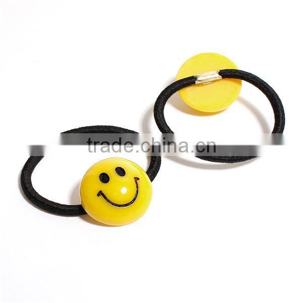 Resin Enamel Hair Ties Round Yellow Emoji Smiley Pattern Pattern Ponytail Hair Band