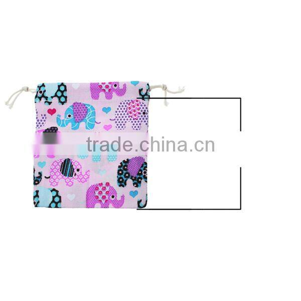 Custom Rectangle Pink Elephant Pattern Cotton & Linen Jewelry Drawstring Bags