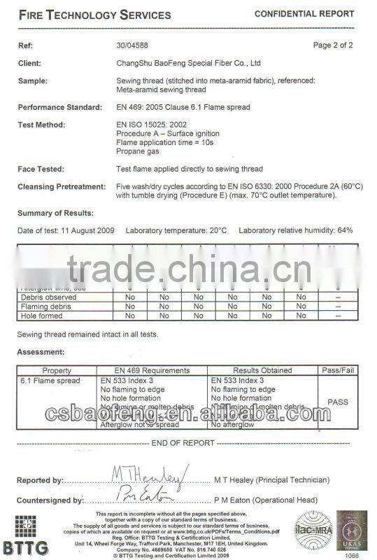 Flame Resistant Aramid Sewing Thread Ne303/Tex60