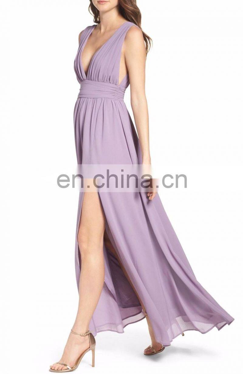 Plunging V-Neck Chiffon Evening Gown Latest Gown Designs 2017