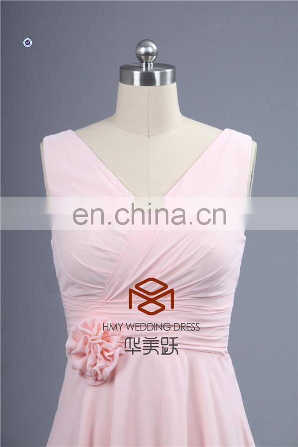 Lovely SHMY-B008 V-Neck and V-Back Knee Length Pink Chiffon Bridesmaid Dress