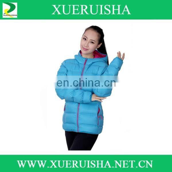 soft woman wear winter down jacket to keep warm