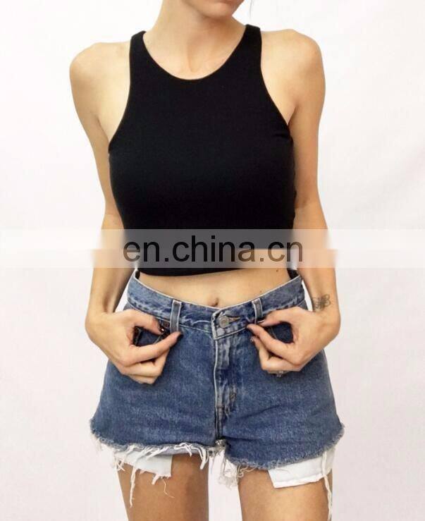 Woman Summer Black custom blank crop top plain with good elastane