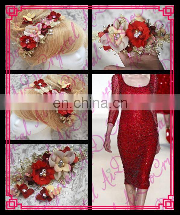 Aidocrystal Red with gold color Wedding Accessory Set Of 3 Hair Clips Bridal accessory handmade Hair Lace Flower Clip for girls