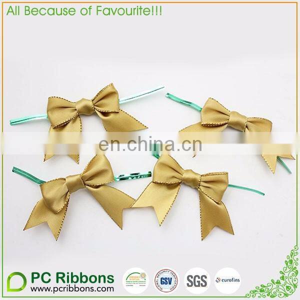 RB405 gold pre-tied satin ribbon bow with elastic loop