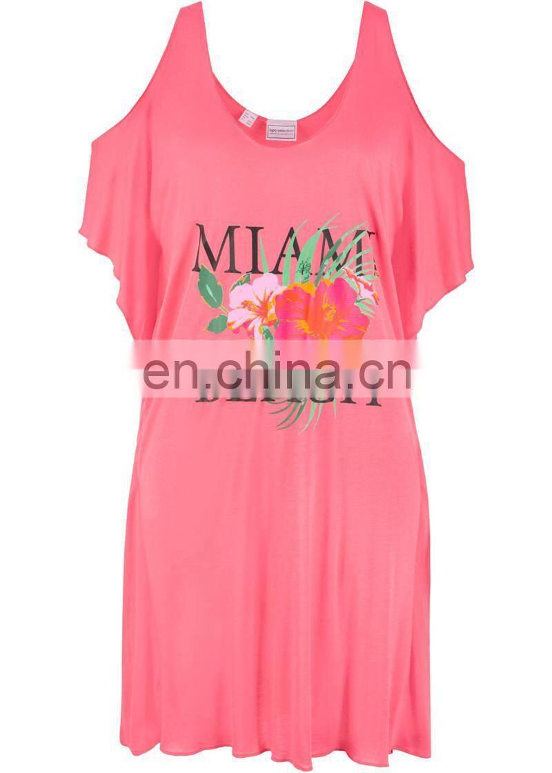 2019 Sexy Cold Shoulder Bikini Cover Ups Casual Miami Beach Letters Printed Summer Dress Women Beachwear Swimsuit Cover Up