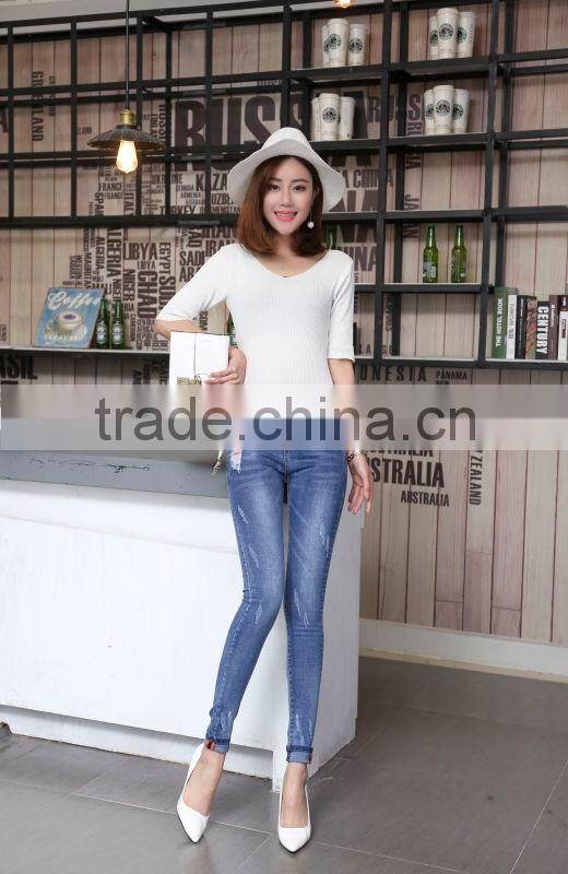 women washed ripped tight slim fit legging denim jeans pants