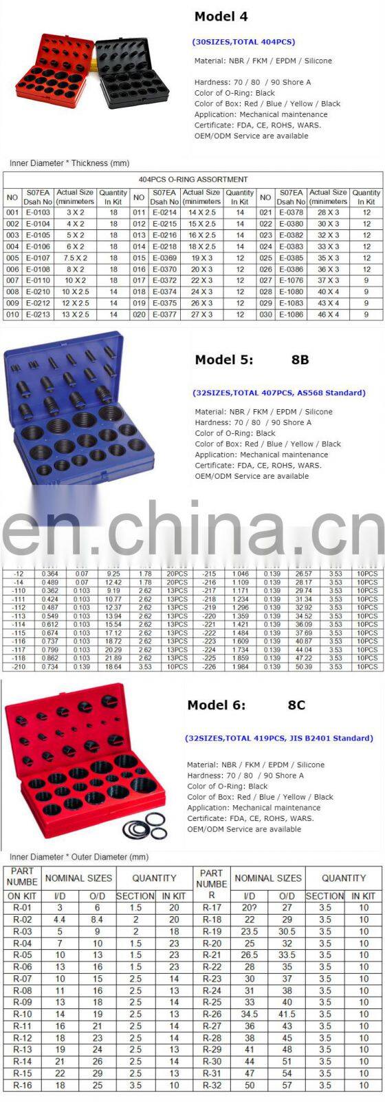 Customized 382 386 407 419 pcs Hydraulic O-Ring Box Mechanical Seal O Ring Kit