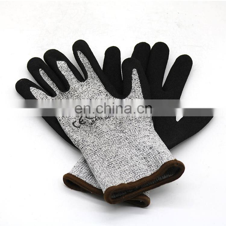 High Performance Cut Level 5 13G HPPE Sandy NItrile Double Dipped Cut Resistant Safety Work Gloves