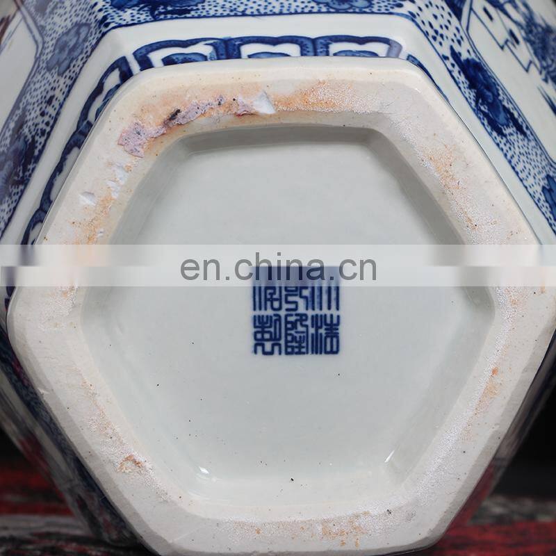 Blue and white landscape Shang ceramic flower floor vase for living room decoration
