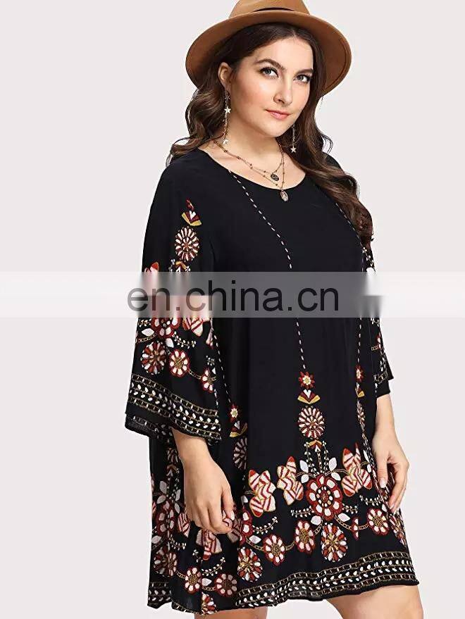 plus size clothes women bohemian style print floral clothing beach casual dress